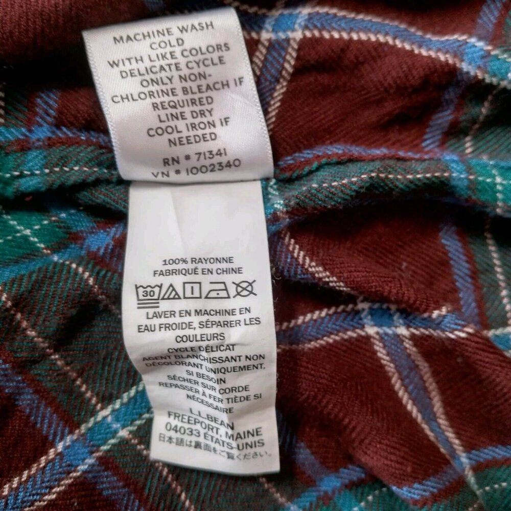LL Bean Signature Flannel Shirt Women Medium Rayon Maroon Blue Plaid Long Sleeve - Picture 8 of 9